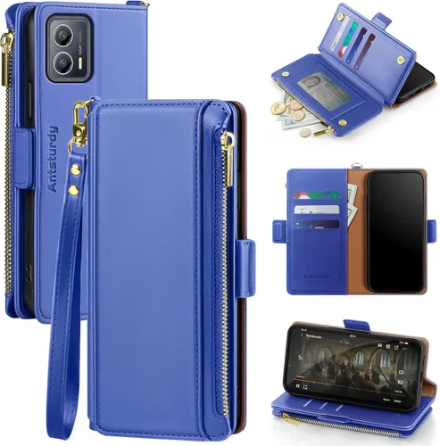 Antsturdy Funda tipo cartera compatible con Motorola Moto G 5G 2023 con tarjetero, de piel sintética, a prueba de golpes, con bloqueo RFID, correa