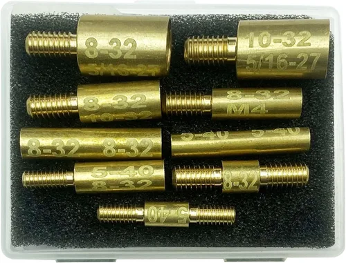 Vista 3 de Adaptadores de montaje de varilla de limpieza de pistola 9 piezas Pack 5-40 8-32 10-32 5/16-27 M4 Hilos en macho o hembra