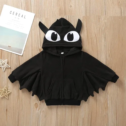 Vista 9 de Weixinbuy Conjunto de ropa de Halloween para bebé y niña, estilo murciélago, ropa de invierno, abrigo con capucha