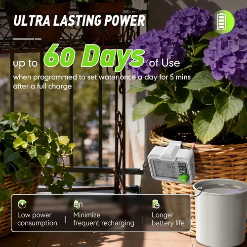 Vista 4 de RAINPOINT Regadera automática de gran pantalla para plantas de maceta, modo de ciclo y remojo para vacaciones, sistema de riego por goteo, kit