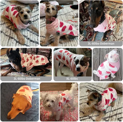 Vista 7 de KYEESE Suéteres para perros, para el día de San Valentín, suéteres para perros pequeños, suéter rojo con agujero para la correa, suéter