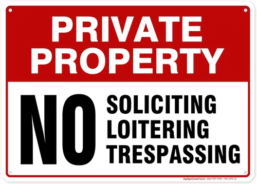 Vista 18 de Private Property No Trespassing No Loitering No Soliciting Letrero, 7 x 10 pulgadas, aluminio 040 libre de óxido, resistente a la decoloración