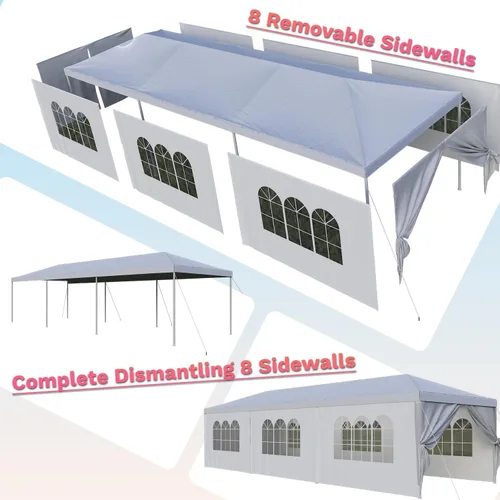 Vista 5 de Flamaker Toldo resistente de 10 x 30 pies para fiestas, refugio impermeable para bodas y eventos con paredes laterales extraíbles, 2 puertas