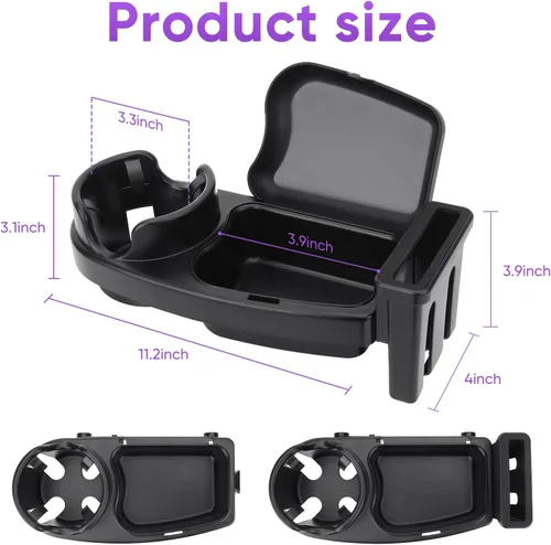 Vista 2 de Bandeja universal para refrigerios para cochecito, 3 en 1 con soporte para teléfono y agarre flexible de silicona para brazos, accesorio de bandeja