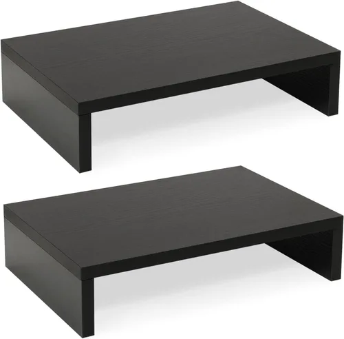 TEAMIX Soporte elevador para monitor de madera, paquete de 2 unidades, soporte ajustable de 2 niveles, elevador de monitor doble para 2 Negro