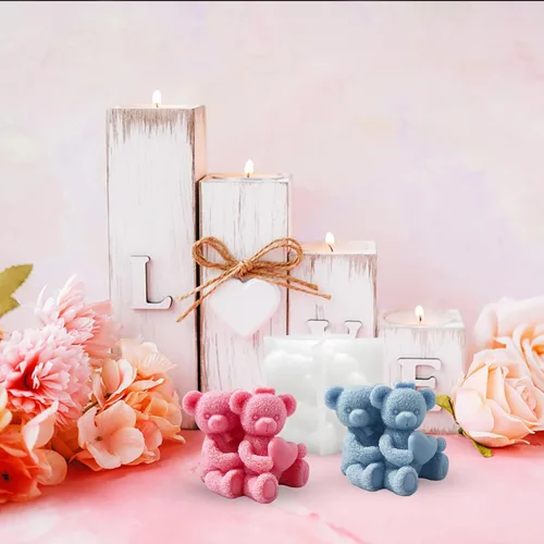 Vista 5 de Molde de vela de oso para hacer velas, molde de silicona 3D para el día de San Valentín para fundición de resina, bricolaje de yeso, arcilla