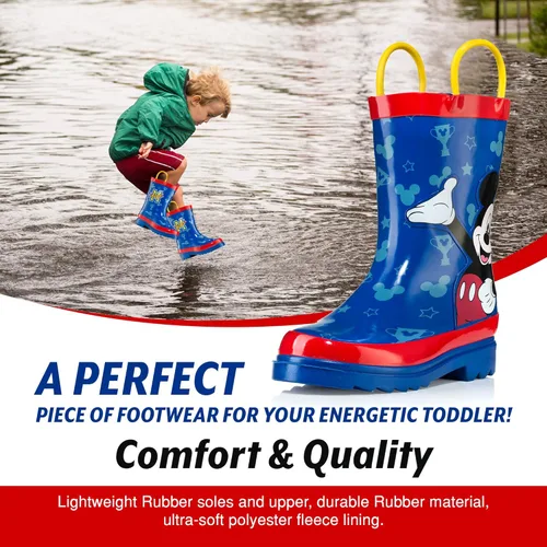 Vista 5 de Disney Botas de lluvia de goma para niños pequeños con estampado de personajes de Mickey Mouse (niños pequeños)