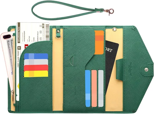 Vista 8 de Zoppen - Billetera y porta pasaporte y documentos de viaje Ver5 para mujer con bloqueo Rfid y correa para la muñeca