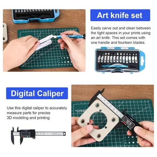Vista 3 de Kit de herramientas para impresora 3D KuanStore, accesorio para impresión 3D con 55 piezas incluye herramienta de desbarbado, calibre, juego