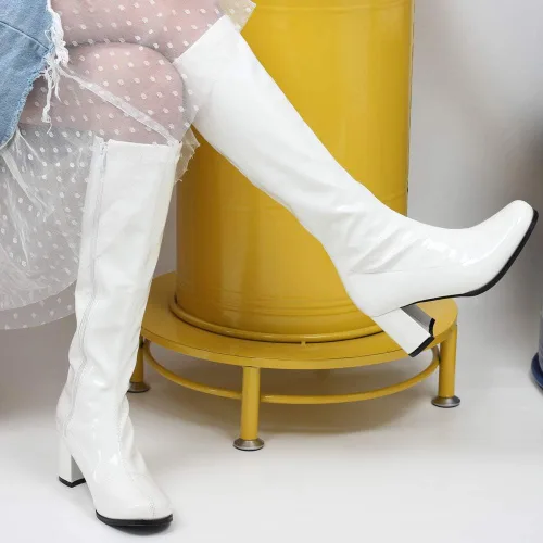 Vista 8 de Botas de charol para mujer, botas altas hasta la rodilla, piel sintética con zíper