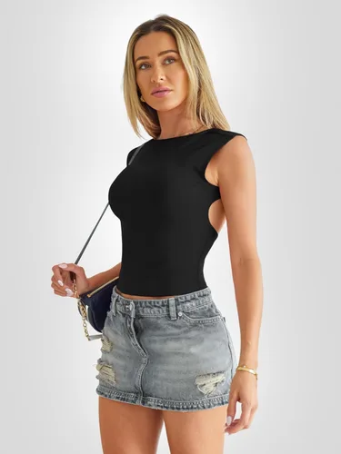 Vista 4 de EFAN Camisetas sin espalda para mujer, camisetas cortas de verano de manga corta, ropa linda Y2K 2025