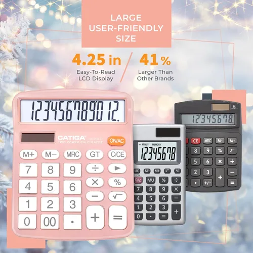 Vista 76 de CATIGA CD-2786 - Calculadora de escritorio de 12 dígitos con pantalla LCD grande y botón sensible, energía solar dual y batería, función estándar