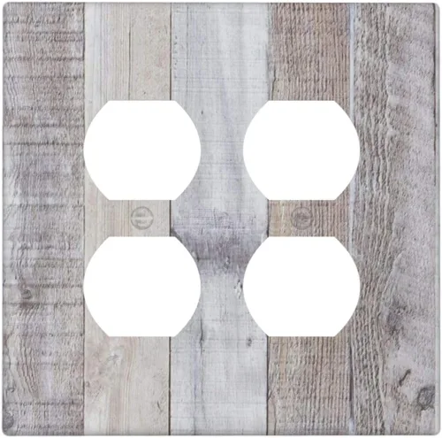 Vista 106 de Placa de pared dúplex de receptáculo de dispositivo de 1 gang de madera envejecida blanca gris con veta de tablón, cubierta de enchufe eléctrico
