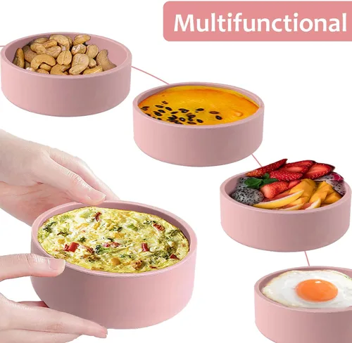 Vista 5 de Sartén de silicona para freidora de aire, 3 piezas, molde de huevo reutilizable, moldes para mordeduras de huevo, sartén antiadherente individual