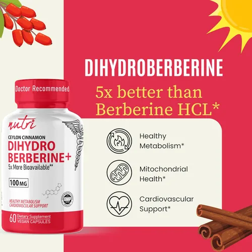 Vista 5 de Nutri - Suplemento de dihidroberberina de 100 mg 60 cápsulas con 300 mg de extracto orgánico de canela de Ceilán, 54 veces más biodisponible que