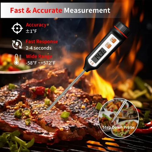 Vista 2 de YFL Termómetro de comida de lectura instantánea, termómetro digital impermeable para carne con sonda de acero inoxidable, termómetro de cocina