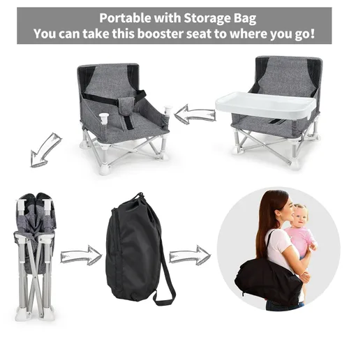 Vista 6 de ANTEN - Silla elevadora portátil con bandeja Asiento elevador de viaje para bebés y niños pequeños Silla elevadora plegable para mesa de comedor