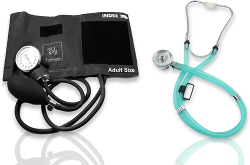 Vista 6 de EMI EBE-340 Sprague Rappaport - Estetoscopio con esfigmomanómetro aneroide negro manual para presión arterial (celeste/negro)