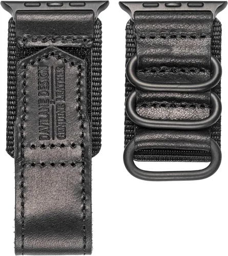 Vista 8 de Compatible with Apple Watch Band,Rugged Replacement Leather Nylon Strap With Three Buckle Loop Design For iWatch Ultra 3/2/1, Series