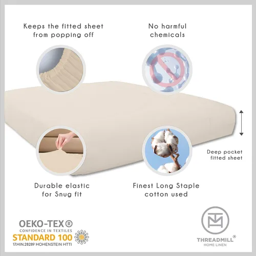 Vista 5 de Threadmill Juego de sábanas 100% algodón para bolsillo profundo, suave, resistente a la decoloración, 500 hilos, juego de sábanas de 4 piezas