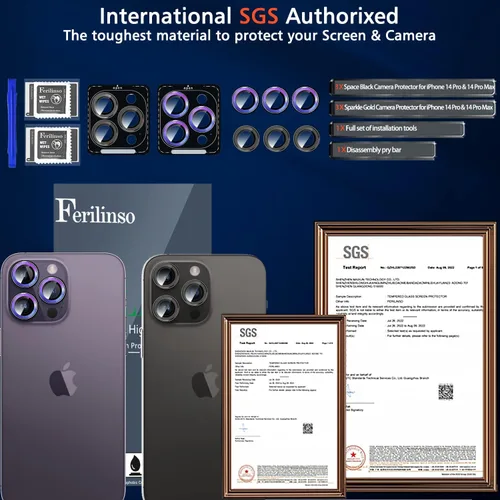 Vista 3 de Ferilinso Paquete de 3+3 para iPhone 14 Pro y iPhone 14 Pro Max, protector de lente de cámara, accesorios para cámara, aleación de titanio