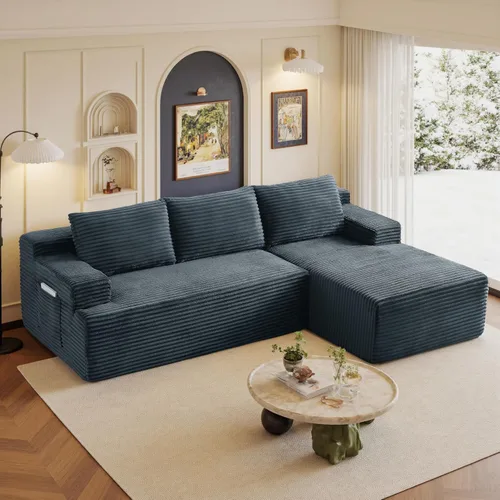 Vista 15 de Sofás seccionales de 105" para sala de estar, sofá nube con forma de L tapizado sin estructura rígida, sofá seccional moderno modular con chaise