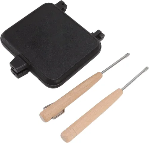 Vista 2 de Alvinlite Sartén de doble cara con revestimiento antiadherente, máquina de sándwiches de prensa, sartén de doble cara con mango de madera, máquina