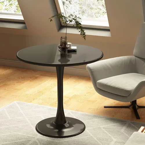 Vista 5 de Mesa de comedor redonda negra de 24 pulgadas, mesa de comedor redonda para 2 personas con pedestal para cocina, mesa circular de bistró, mesas