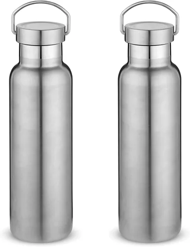 Vista 21 de Neihepal Paquete de 4 botellas de agua aisladas de 20 onzas, botella deportiva de doble pared de acero inoxidable con tapa de asa, termo