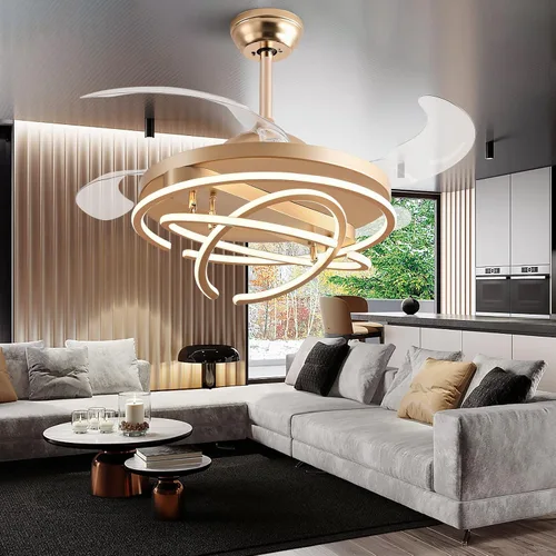 Vista 9 de Ventiladores de techo retráctiles de 42 pulgadas con control remoto de luces, modernos anillos de ventilador de techo LED, ventiladores de techo