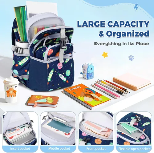 Vista 4 de Mochila infantil para niñas de 4 a 8 años, Blackorange-camión, Lindo