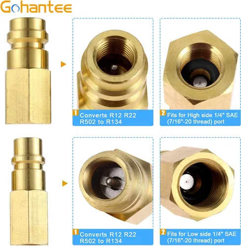 Vista 2 de gohantee R12 R22 R502 Tornillo a R134A Válvula Adaptadora de Conversión Rápida, Kit de Conversión R12 a R134A, Interruptor Adaptador R12 R22 R502 a