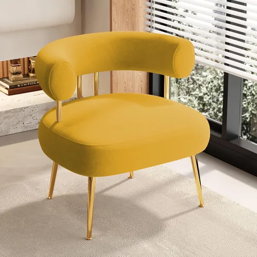 Vista 12 de Silla decorativa moderna de terciopelo, silla de barril tapizada redonda para espacios pequeños, sillón de esquina lateral esponjoso para sala