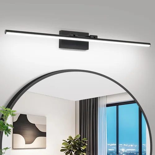 Vista 11 de Lámpara LED para tocador de baño, moderna lámpara de baño sobre el espejo (blanco frío 6000 K), barra de luz de tocador con ángulo ajustable, 24