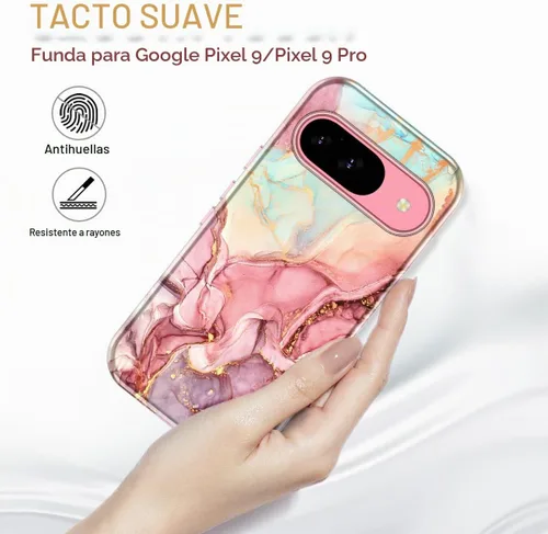 Vista 3 de Btscase Funda para Google Pixel 9 Pro 2024 [grado militar a prueba de golpes] elegante patrón de mármol delgado protector 3 capas de policarbonato