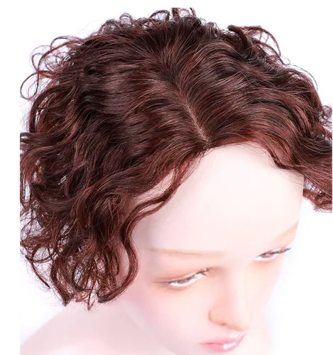 Vista 4 de Parte rizada en forma de U, base de seda, parte superior de encaje de cabello humano corto y esponjoso en la frente, extensión de flequillo grande