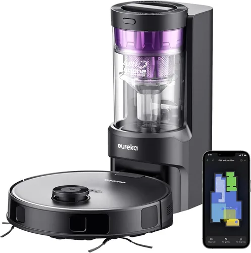 Vista 10 de Eureka Aspiradora robot E20 con estación de vaciado automático sin bolsa, combo robótico de aspiradora y trapeador, capacidad de 45 días, succión