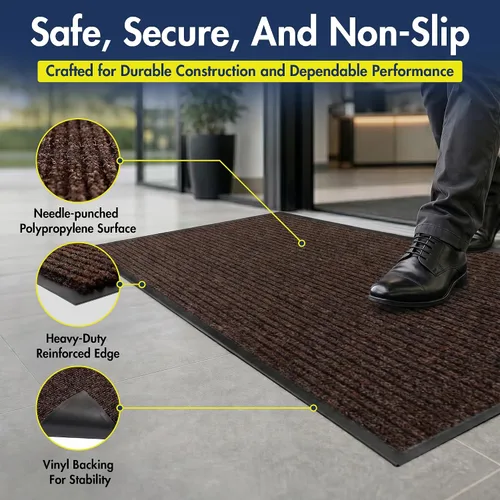 Vista 5 de Notrax 109 Alfombra de entrada con cepillo para interior/exterior, 2' x 3', alfombra absorbente y resistente al deslizamiento para entrada, marrón