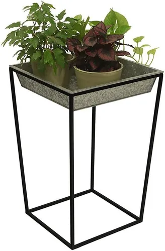 Vista 5 de Achla Designs Soporte para plantas Arne, 14" de alto con bandeja de cobre