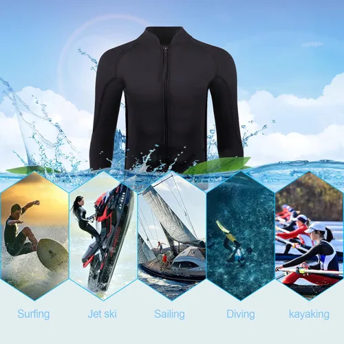 Vista 6 de Wetsuit Top Men,2mm Mens Wetsuit Top 3mm Long Sleeve Wetsuit Jacket Men Front Zip Warm Wets Suit Jackets for Men Stretch Mens Wetsuit Top