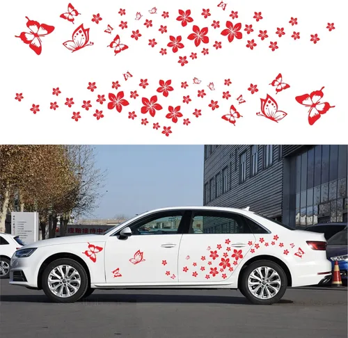 Vista 9 de Calcomanía de coche con diseño de mariposa y flores, divertida pegatina DIY impermeable para puerta, capó, parachoques, ventanas de coche