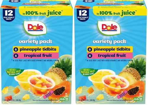 Vista 13 de Dole Trozos de Piña y Frutas Tropicales en Jugo 100% Pack Variado - Dole Cuencos de Fruta Snacks - Cuencos de 4 oz - Paquete de 12