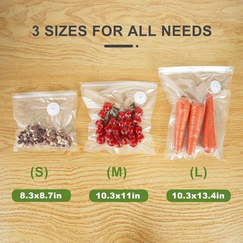Vista 2 de 30Pac Sous Vide - Bolsas de cocina reutilizables de 3 tamaños con válvula de aire para almacenamiento de alimentos