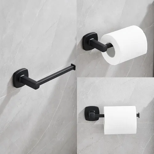 Vista 4 de 5-Pieces Matte Black Bathroom Hardware Accessories Set, SUS304 Stainless Steel 16In Bath Towel Bar Set, Towel Racks for Bathroom Wall Mounted