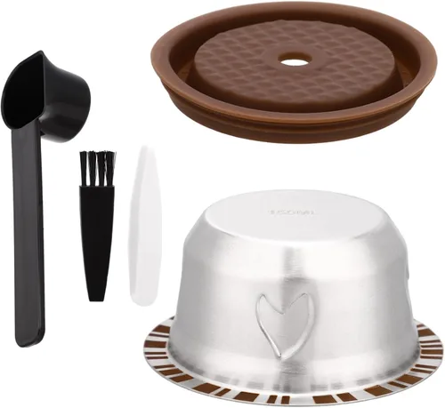 Vista 8 de Juego de cápsulas de café reutilizables para Nespresso Vertuo, acero inoxidable 5.1 fl oz/5.07oz recargable cápsula de café accesorios con tapa