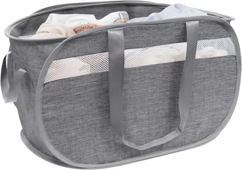 Vista 17 de Cesta plegable para la ropa sucia duradera con 2 compartimentos para clasificar y almacenar, cesta portátil para ropa sucia para dormitorio, cuarto