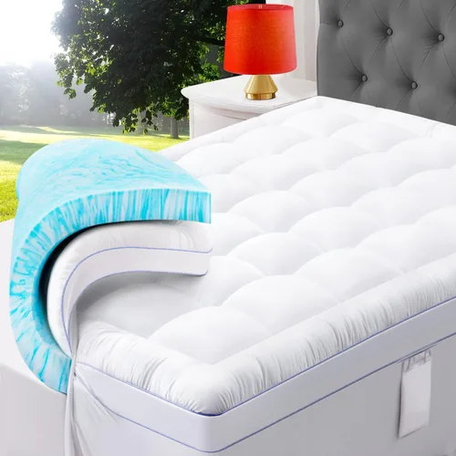 Vista 15 de ABENE Cubrecolchón de espuma viscoelástica de doble capa de 3 pulgadas, espuma viscoelástica de 2 pulgadas más 1 pulgada de plumón alternativo