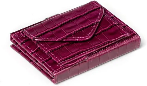 Vista 2 de EXENTRI Multiwallet con clip de bloqueo de acero inoxidable y bolsillo para monedas, Caimán Púrpura, Minimalista