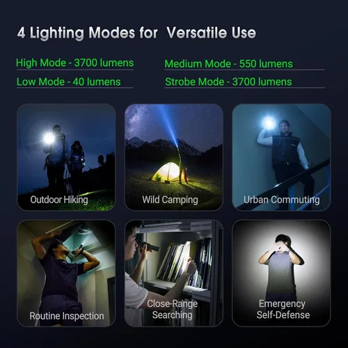 Vista 4 de NEXTORCH Linterna recargable E52D de alto lúmenes, linterna táctica de 3700 lúmenes con 3 modos y estroboscópica para senderismo al aire libre