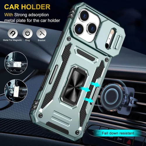 Vista 6 de Funda compatible con iPhone17 Pro con soporte, cubierta de cámara y protector de pantalla HD, doble capa a prueba de golpes, protección contra